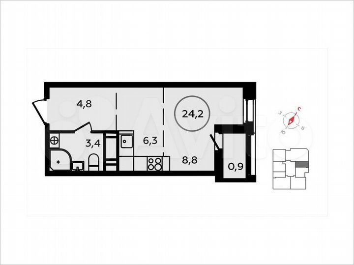 Квартира-студия, 24,2 м², 16/16 эт.