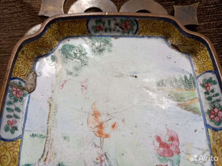 Старинное китайское блюдце роспись эмаль19в