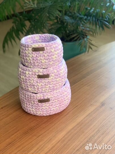 Корзинка из трикотажной пряжи для дома