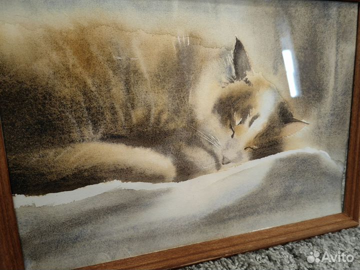 Акварель картина кот