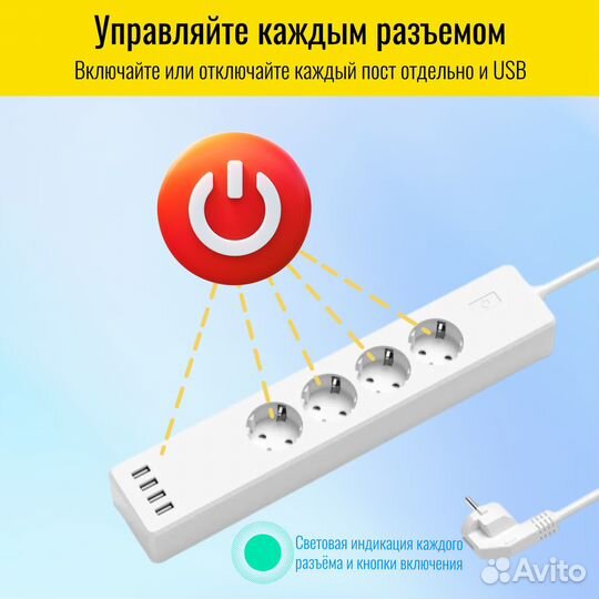 Умный WiFi сетевой фильтр Smart Aura