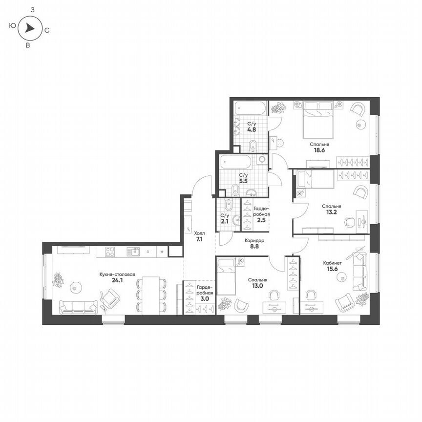 4-к. квартира, 118,3 м², 2/4 эт.