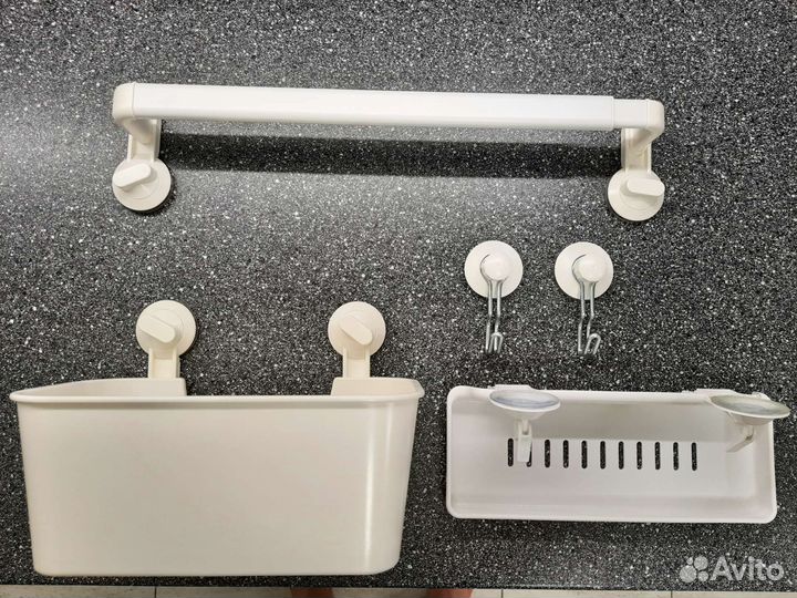 Полка, вешалка, крючки д/ванной на присосках IKEA