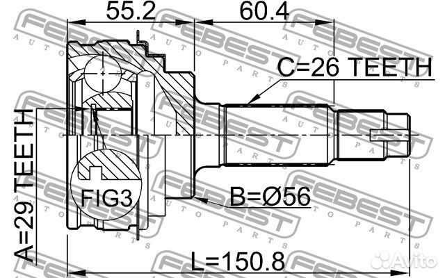 Шрус наружный 29x56x26