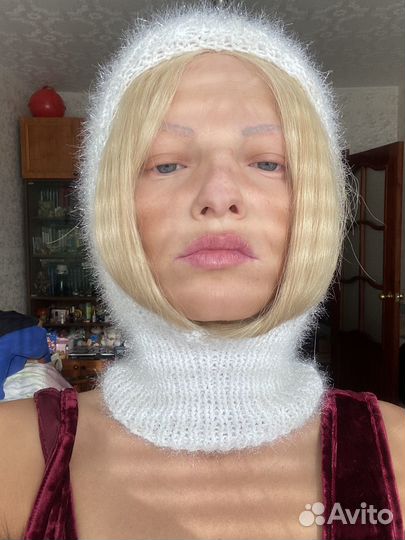 Балаклава шапка белая зимняя вязаная женская