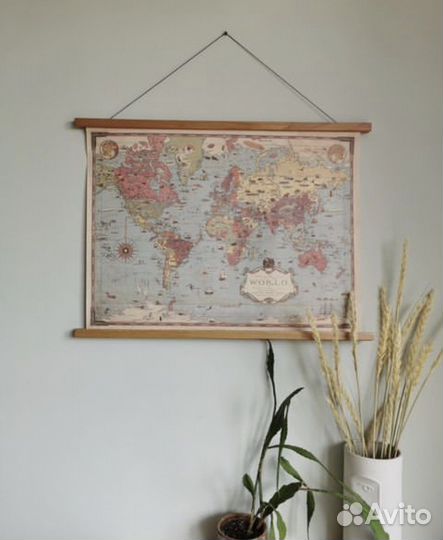 Настенная карта мира винтаж холст