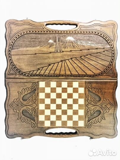 Нарды и шашки резные Заснеженный Арарат 60 х 66 см бук Армения 62744