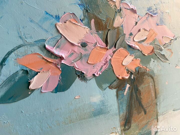 Картина маслом на холсте цветы в вазе