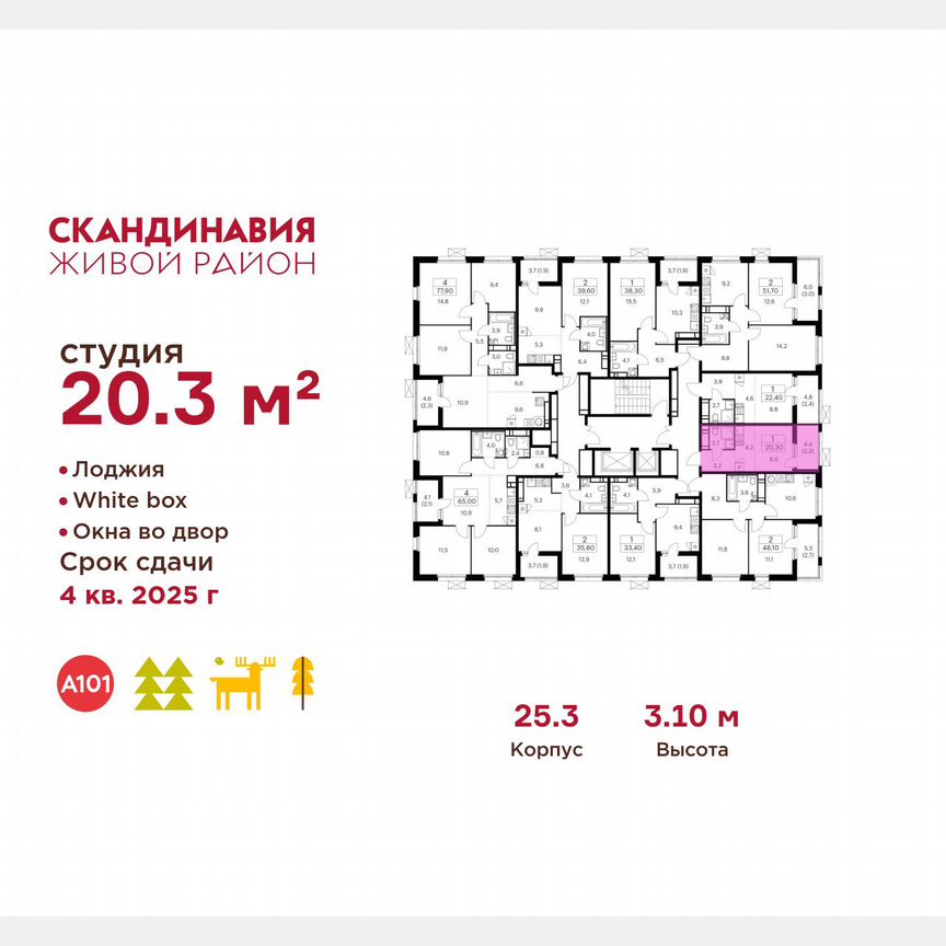 Квартира-студия, 20,3 м², 16/17 эт.