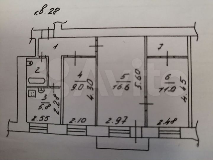 3-к. квартира, 54,4 м², 3/5 эт.