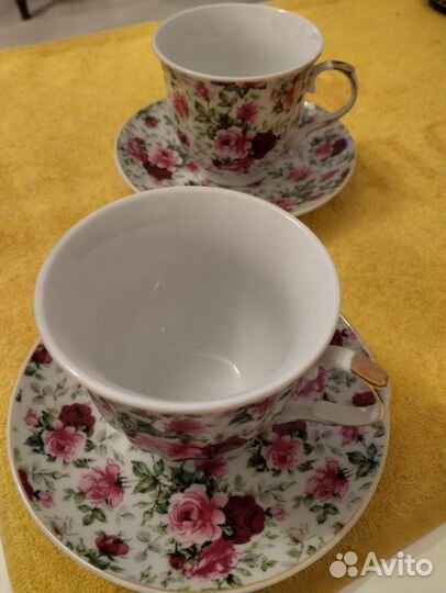 Чайная пара с блюдцем, фарфор, 2 пары