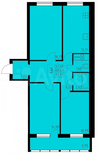 3-к. квартира, 73 м², 1/8 эт.