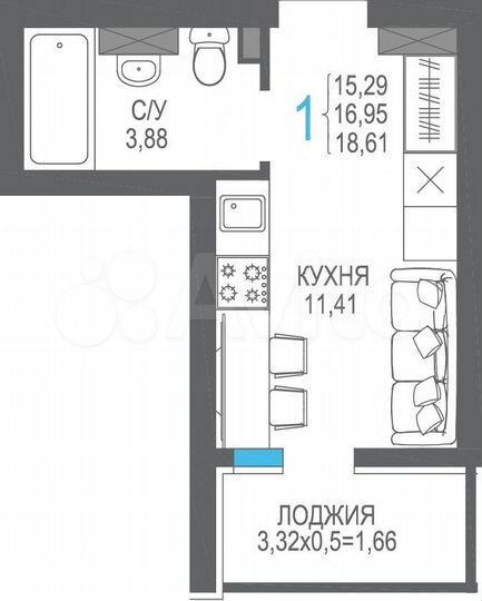 1-к. квартира, 17 м², 7/8 эт.
