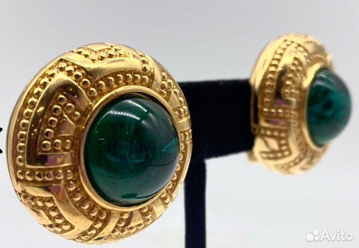 Christian Dior клипсы винтаж изумруд оригинал