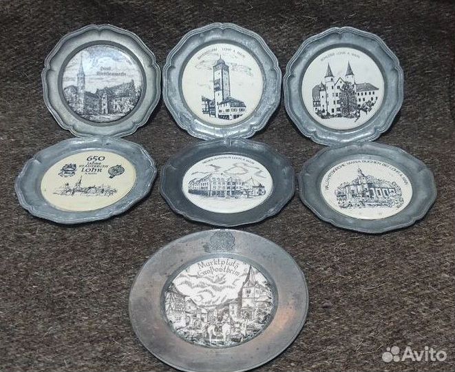 Тарелочки декоративные, олово, фарфор, Германия