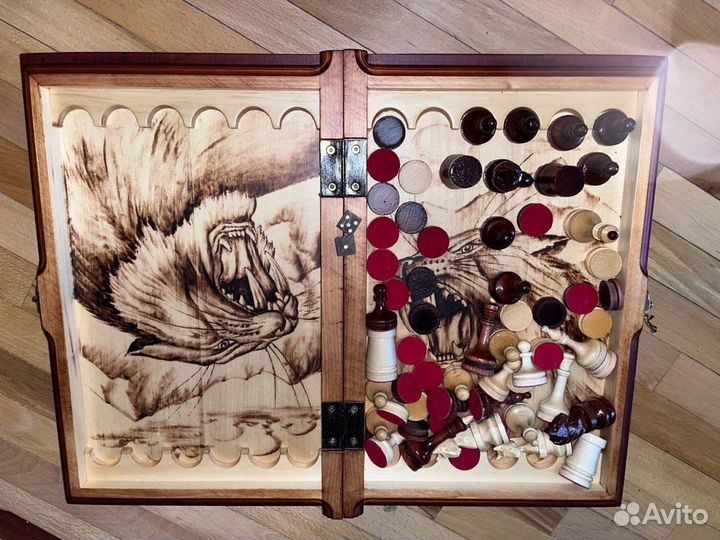 Шахматы нарды шашки 3 в 1 ручной работы