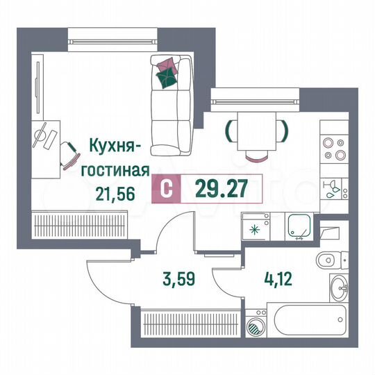 Квартира-студия, 29,3 м², 1/16 эт.