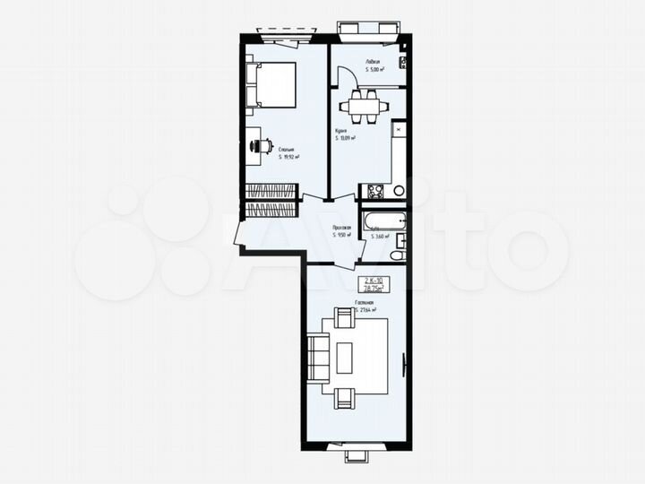 2-к. квартира, 78,8 м², 5/5 эт.