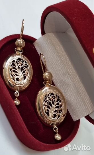 Золотые большие филигранные серьги самовары