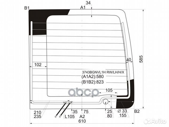Стекло заднее (Цвет зеленый/ Обогрев) Ford Tour
