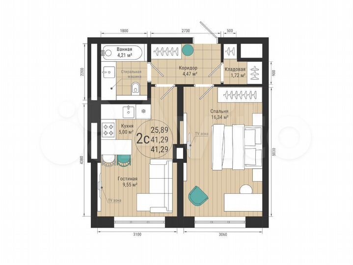 2-к. квартира, 41,3 м², 23/27 эт.