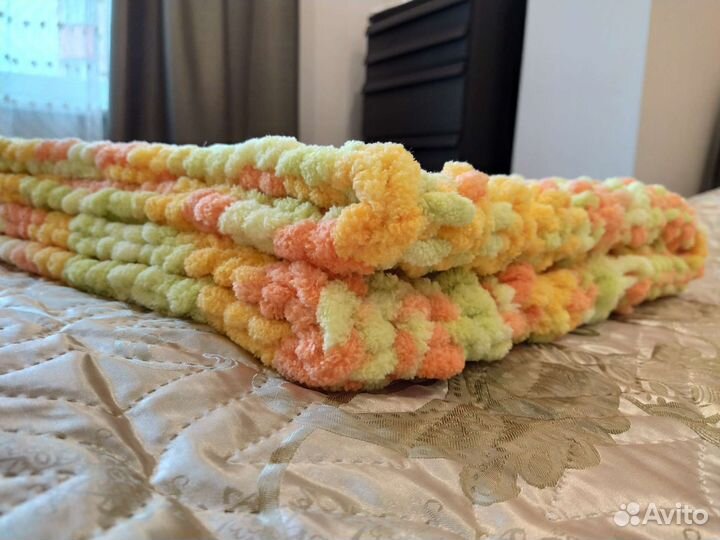 Плед детский плюшевый вязаный