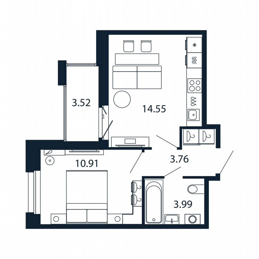 1-к. квартира, 35 м², 10/12 эт.