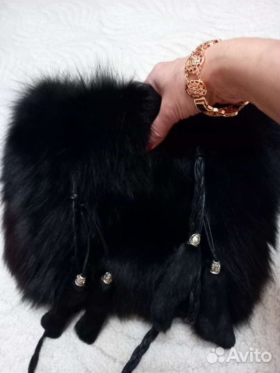 Сумка женская новая черная мех песец