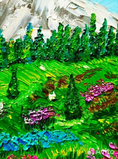 Картина маслом летний горный пейзаж