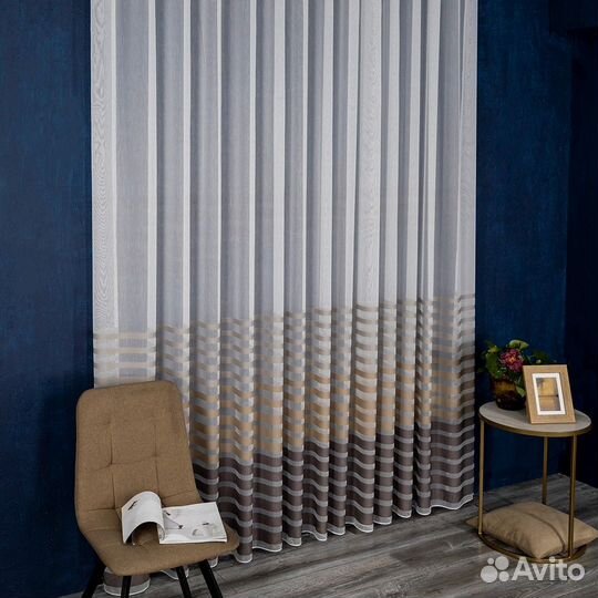 Тюль Трио тирамису готовый на окна пошив