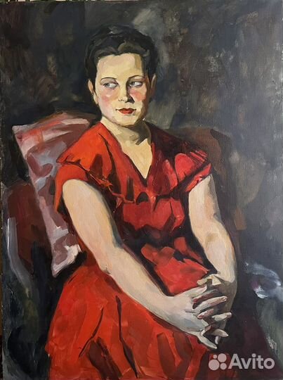 Картина маслом портрет женщины в красном копия