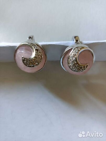 Серьги и браслет из натурального розового кварца