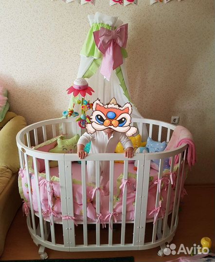 Детская круглая овальная кроватка трасформер 8 в 1