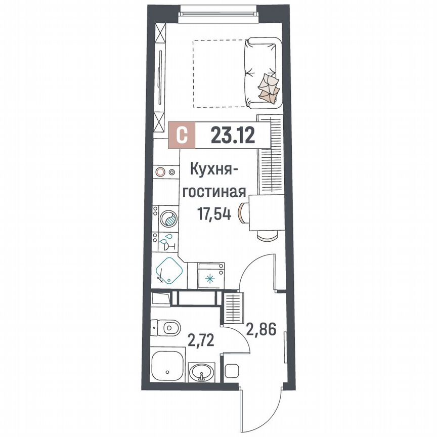 Квартира-студия, 23,1 м², 5/18 эт.