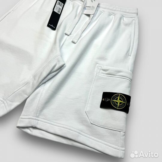 Шорты спортивные Stone island белые (S-XL)