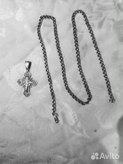 Мужская серебряная цепь с крестом бисмарк