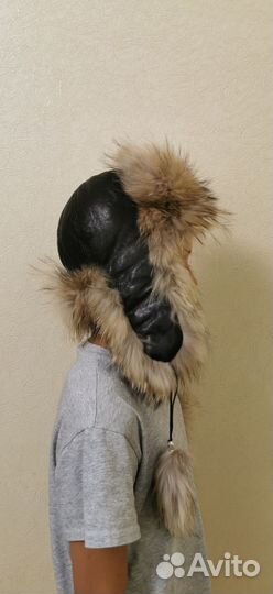 Новая, кожаная, детская шапка ушанка с песцом