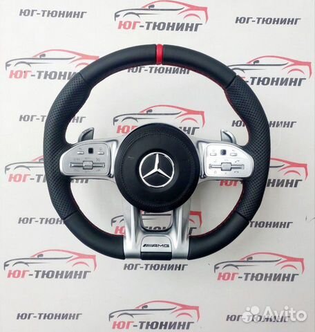 Руль Mercedes 63 AMG подушка с красной строчкой