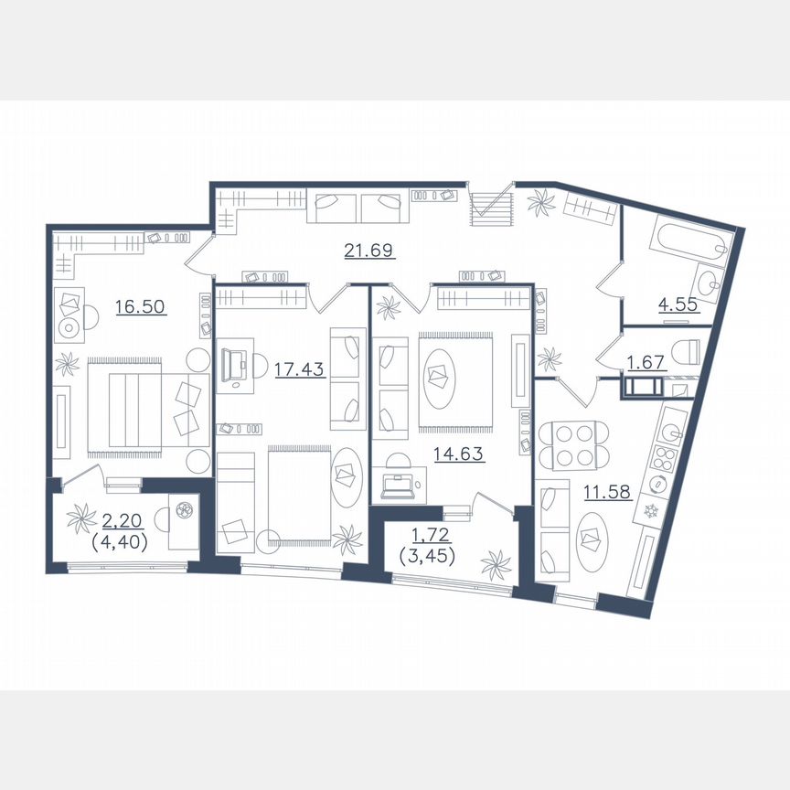 3-к. апартаменты, 92 м², 1/10 эт.
