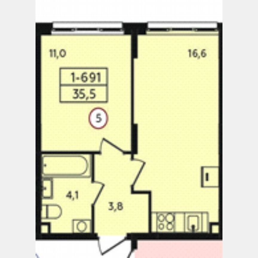 1-к. квартира, 35,5 м², 2/10 эт.