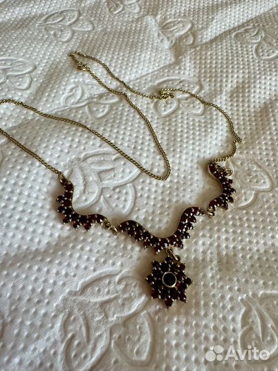 Колье золото богемские гранаты антик