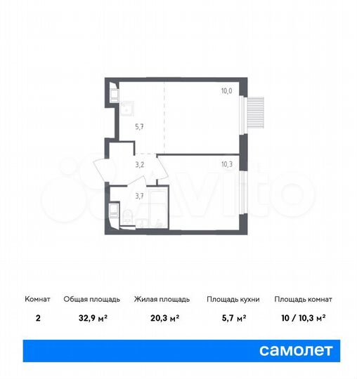2-к. квартира, 32,9 м², 5/17 эт.