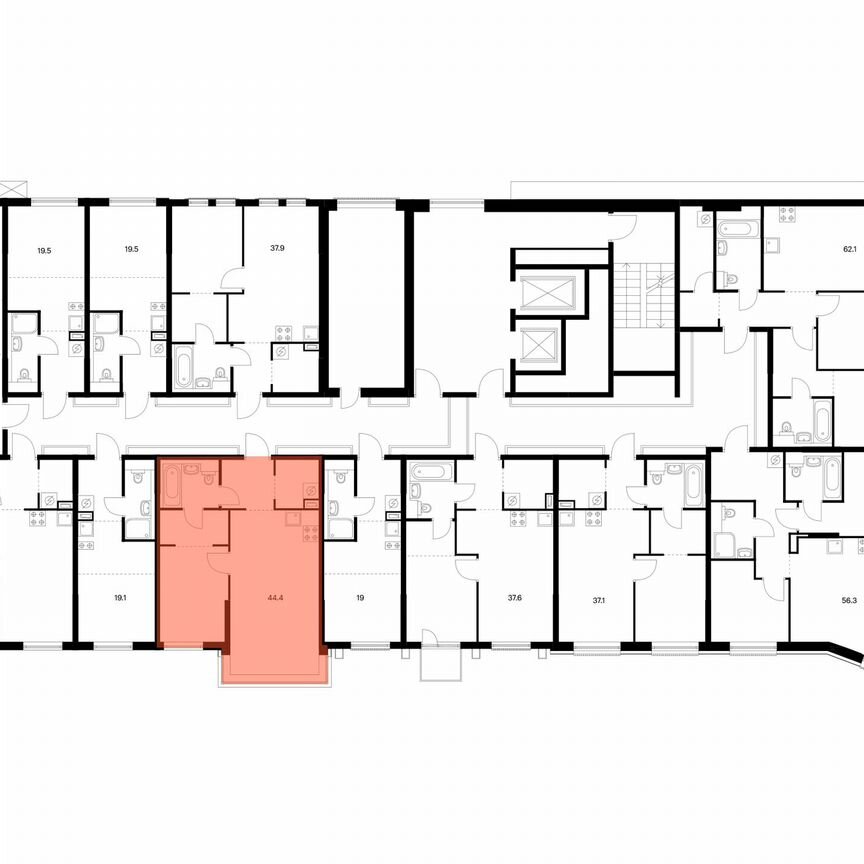 1-к. квартира, 44,4 м², 2/17 эт.