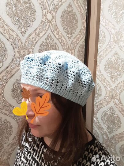 Берет вязанный, ручная работа, хлопок