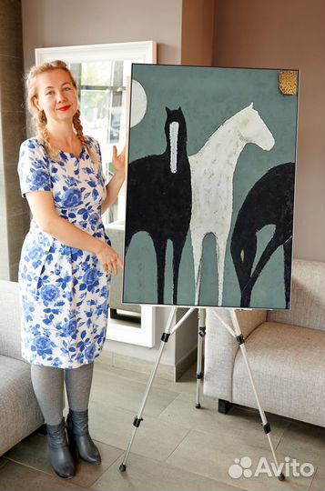 Картина с лошадьми маслом на холсте