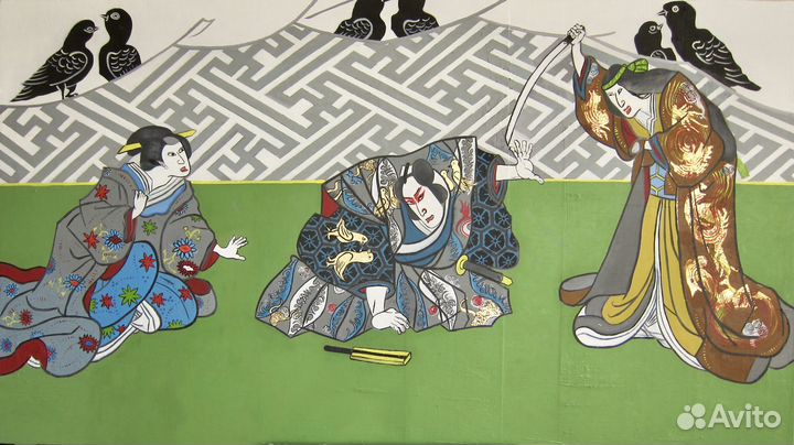 Картина/ холст/ масло «Самураи»