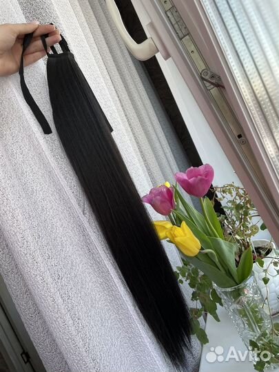 Хвост накладной шиньон на лентах и гребне 60см