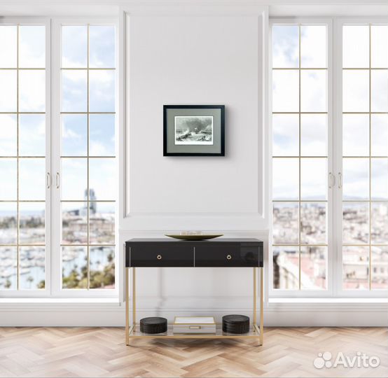 Старинная гравюра морской пейзаж 1840 г