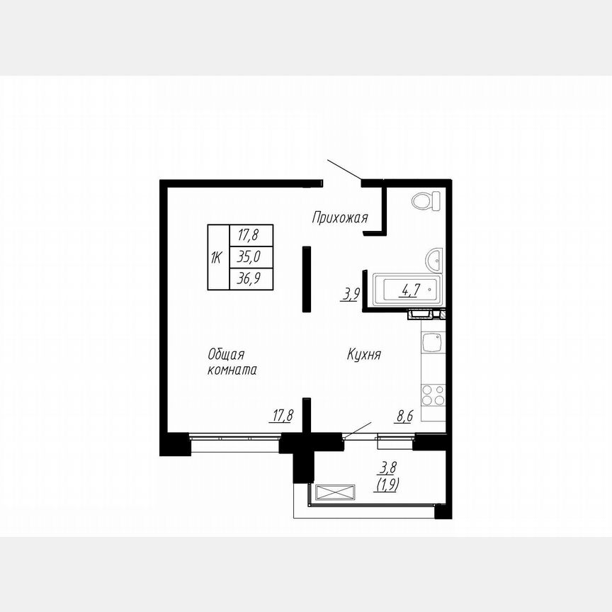 1-к. квартира, 36,9 м², 5/17 эт.