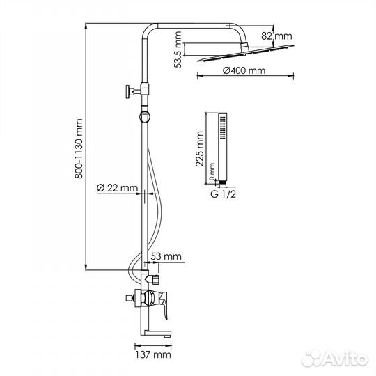 Душевая система Wasserkraft A166.117.137.087.CH